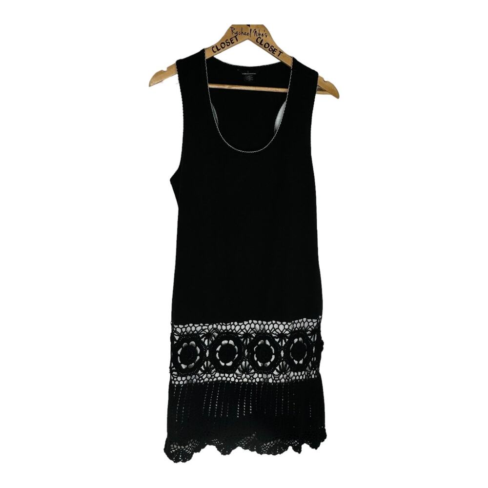 Vintage Moda Boho Chic Crochet Black Sleeveless Midi Dress XL